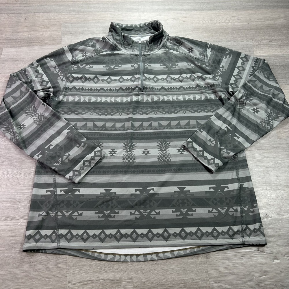 Chubbies Pullover Mens XL Gray 1/4 Zip Long Sleeve Aztec Pineapple Print Top